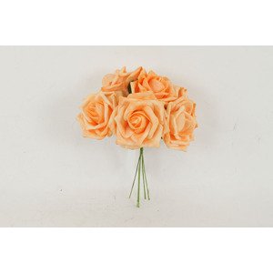 Růžičky, puget 6ks, barva oranžová. Květina umělá pěnová. PRZ755546, sada 2 ks