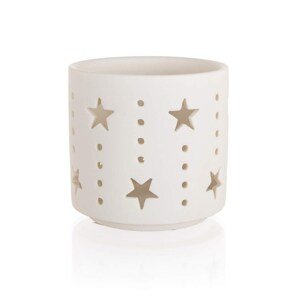 Svícen na čajové svíčky porcelánový 7,4 x 7 cm, hvězdy, bílý