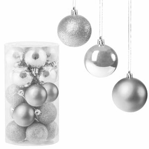 Vánoční baňky stříbrné mix - 4cm, sada 20ks