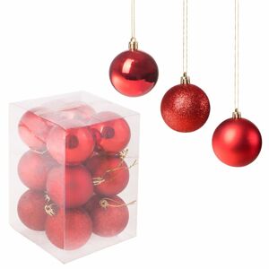 Vánoční baňky červené mix - 6cm, sada 12ks