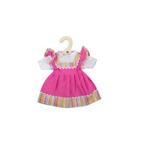Hračka Bigjigs Toys Růžové šaty s pruhovaným lemováním pro panenku 34 cm