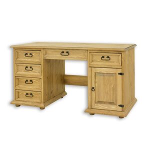 Borovicový psací stůl BR702, šířka: š150, výška: š78, hloubka: g60 (Struktura desky: Šuplík, Barva dřeva: Tmavý vosk)