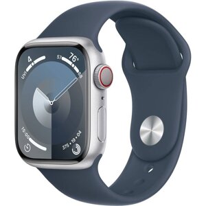 Hodinky Apple Watch Series 9 GPS + Cellular, 45mm Silver Aluminium Case with Storm Blue Sport Band - S/M