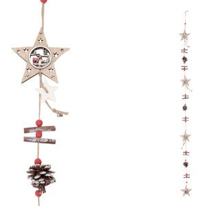 Girlanda s dřevěnými vánočními dekoracemi , hvězdičky a šišky KLA527, sada 2 ks