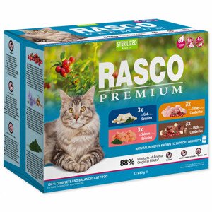 Kapsičky RASCO Premium Cat Pouch Sterilized - 3x salmon, 3x cod, 3x duck, 3x turkey - Zákaznícke dni 28.3. – 30.4.2024