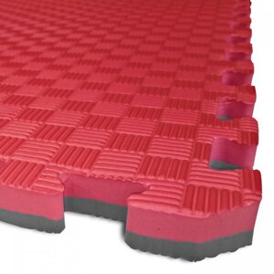TATAMI PUZZLE podložka - Dvoubarevná - 100x100x3,0 cm (šedá/červená)