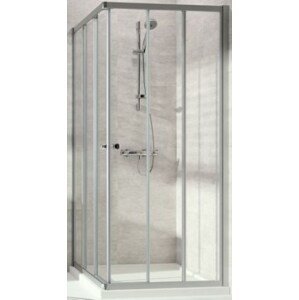 CONCEPT 100 sprchový kout 90x90 cm, rohový vstup, posuvné dveře, 6-dílný, stříbrná pololesklá/sklo čiré