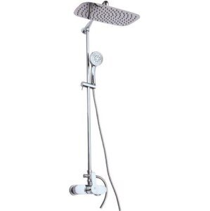 EASY sprchový set s baterií, horní sprcha, ruční sprcha s 5 proudy, teleskopická tyč, hadice, chrom