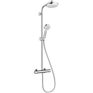 HANSGROHE CROMETTA SHOWERPIPE 160 sprchový set s termostatem, hlavová sprcha, ruční sprcha, tyč, hadice, bílá/chrom