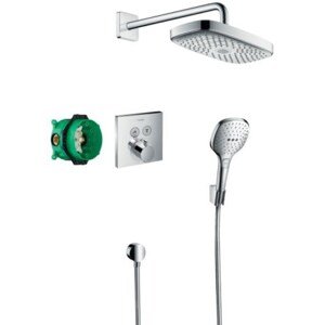 HANSGROHE RAINDANCE SELECT E sprchový set s termostatickou podomítkovou baterií, hlavová sprcha, ruční sprcha se 3 proudy, hadice, držák, kolínko, chr