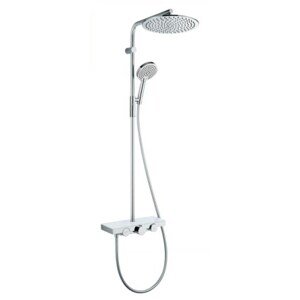 NDW COLONNA VETRO SIMETRY sprchový set s termostatickou baterií, horní sprcha, ruční sprcha se 3 proudy, tyč, hadice, chrom/bílé sklo