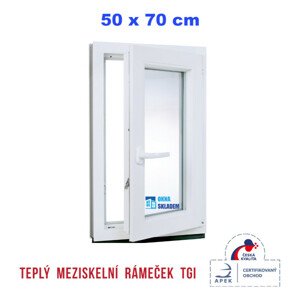 Plastové okno | 50x70 cm (500x700 mm) | Pravé| Bílé | jednokřídlé | Teplý meziskelní rámeček