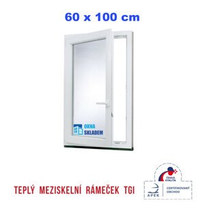 Plastové okno | 60x100 cm (600x1000 mm) | Levé| Bílé | jednokřídlé | Teplý meziskelní rámeček