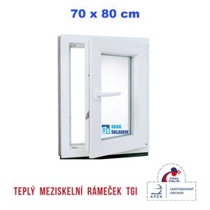Plastové okno | 70x80 cm (700x800 mm) | Pravé| Bílé | jednokřídlé