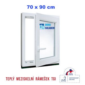 Plastové okno | 70x90 cm (700x900 mm) | Pravé| Bílé | jednokřídlé | Teplý meziskelní rámeček