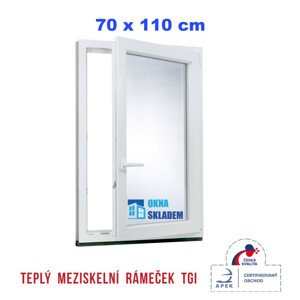 Plastové okno | 70x110 cm (700x1100 mm) | Pravé| Bílé | jednokřídlé | Teplý meziskelní rámeček