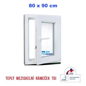 Plastové okno | 80x90 cm (800x900 mm) | Pravé| Bílé | jednokřídlé