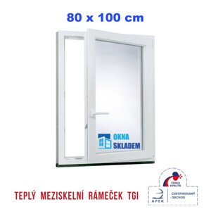 Plastové okno | 80x100 cm (800x1000 mm) | Pravé| Bílé | jednokřídlé | Teplý meziskelní rámeček