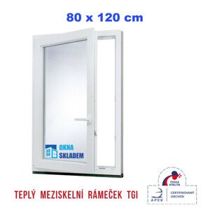 Plastové okno | 80x120 cm (800x1200 mm) | Levé| Bílé | jednokřídlé | Teplý meziskelní rámeček