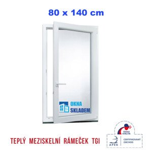 Plastové okno | 80x140 cm (800x1400 mm) | Pravé| Bílé | jednokřídlé | Teplý meziskelní rámeček