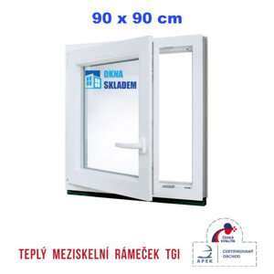 Plastové okno | 90x90 cm (900x900 mm) | Levé| Bílé | jednokřídlé | Teplý meziskelní rámeček
