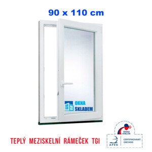 Plastové okno | 90x110 cm (900x1100 mm) | Pravé| Bílé | jednokřídlé