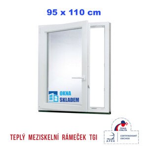 Plastové okno | 95x110 cm (950x1100 mm) | Levé| Bílé | jednokřídlé | Teplý meziskelní rámeček