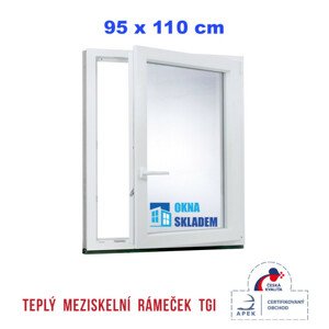 Plastové okno | 95x110 cm (950x1100 mm) | Pravé| Bílé | jednokřídlé | Teplý meziskelní rámeček