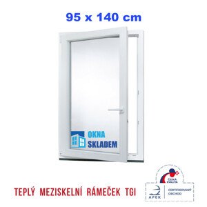 Plastové okno | 95x140 cm (950x1400 mm) | Levé| Bílé | jednokřídlé | Teplý meziskelní rámeček