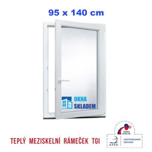 Plastové okno | 95x140 cm (950x1400 mm) | Pravé| Bílé | jednokřídlé | Teplý meziskelní rámeček