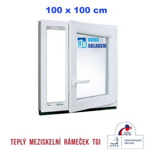 Jednokřídlé - Plastové okno | 100x100 cm (1000x1000 mm) | Pravé | Bílé