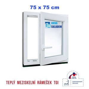 Plastové okno | 75x75 cm (750x750 mm) | Pravé| Bílé | jednokřídlé | Teplý meziskelní rámeček