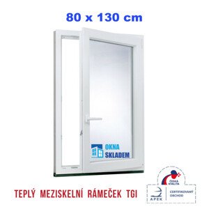 Plastové okno | 80x130 cm (800x1300 mm) | Pravé| Bílé | jednokřídlé | Teplý meziskelní rámeček
