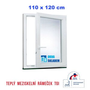 Jednokřídlé - Plastové okno | 110x120 cm (1100x1200 mm) | Pravé | Bílé