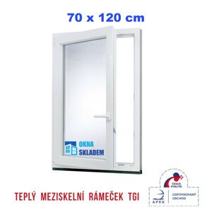 Plastové okno | 70x120 cm (700x1200 mm) | Levé| Bílé | jednokřídlé | Teplý meziskelní rámeček