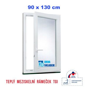 Plastové okno | 90x130 cm (900x1300 mm) | Pravé| Bílé | jednokřídlé | Teplý meziskelní rámeček