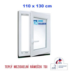 Jednokřídlé Plastové okno | 110x130 cm (1100x1300 mm) | Pravé | Bílé