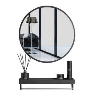 Zrcadlo s poličkou, 80 cm, černé